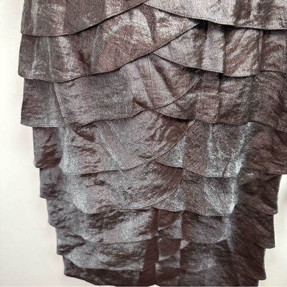 Adrianna Papell Brown Embroidered Floral Overlay Top Shimmer Tiered Dress NWT 6 - Picture 8 of 15